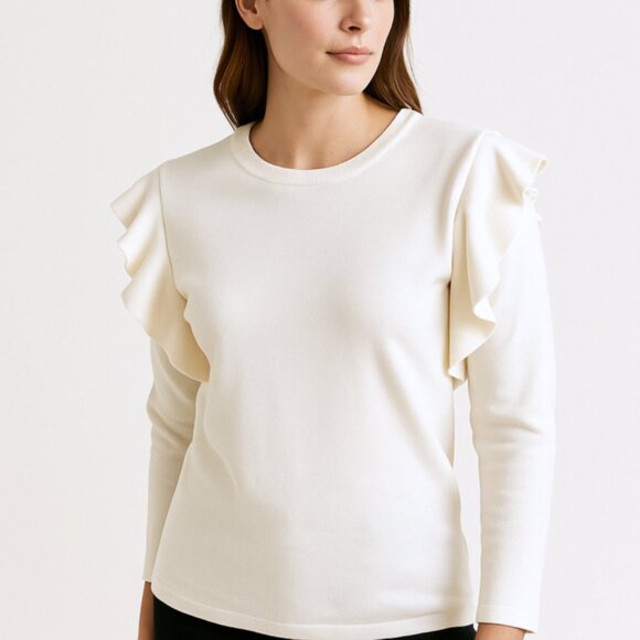 Apparalel White Ruffle Sleeve Knit Top Size L | Women’s Sweater Blouse - Picture 1 of 8